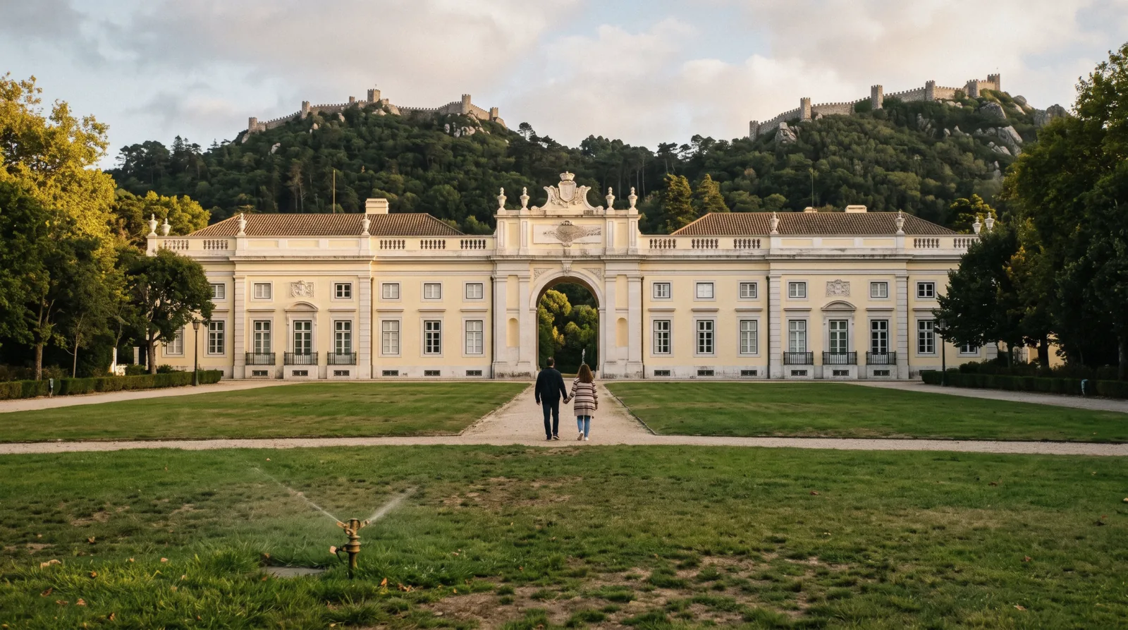 The neoclassical Seteais Palace with its triumphal arch on the hillside road out of Sintra, Portugal