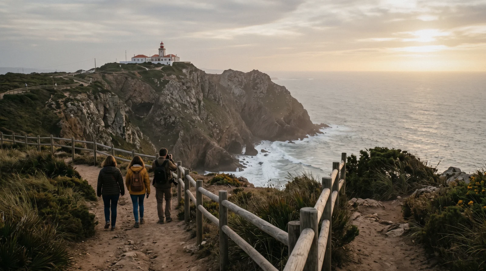 The cliffs and lighthouse at Cabo da Roca in the evening haze, one of the things to do in Sintra, Portugal