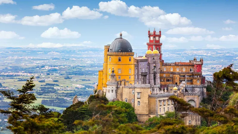 Colourful Romanticist towers of Pena Palace above Sintra, Sintra Pena Palace and Park entrance ticket